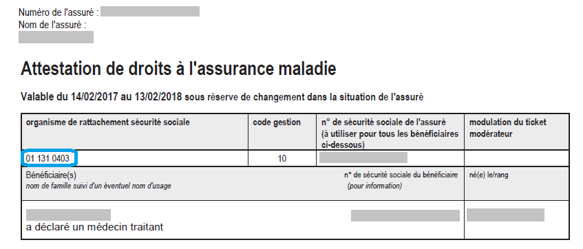 Code gestion cpam régime local